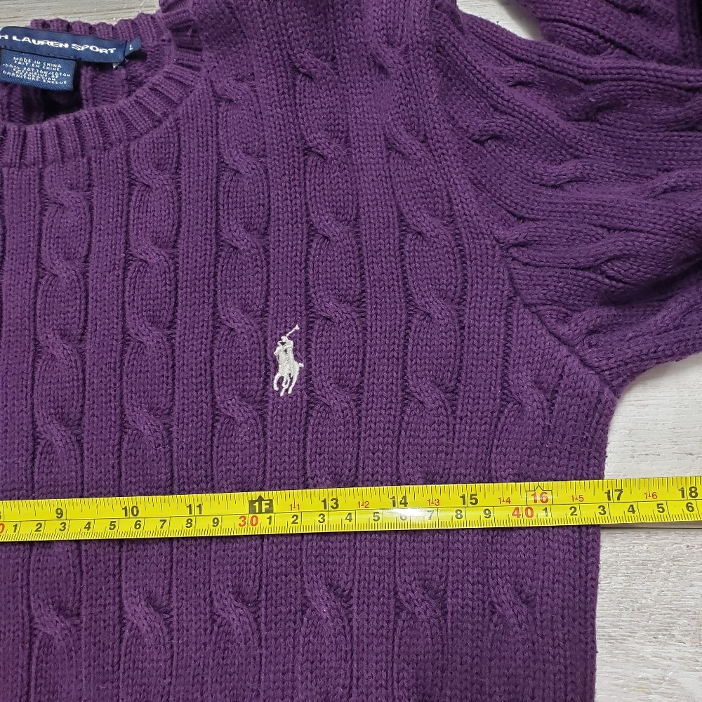 Polo Ralph Lauren Sport Cable Knit Logo Crewneck Sweater Large Purple Old Money - Picture 5 of 14